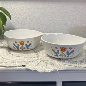 Vintage Corning Ware Country Festival Blue Bird P-81-B 1 Pint Menuette Pans Set